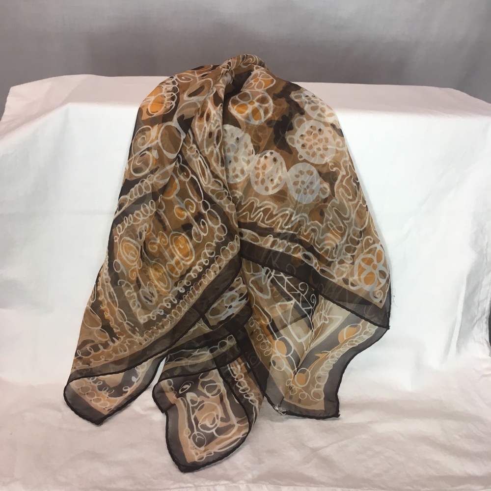 Vintage scarf mustard, tan, cream accents